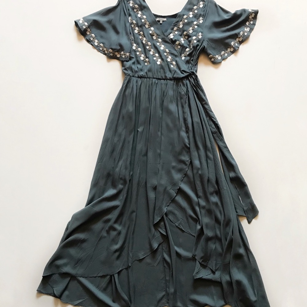 Ivory Floral Embroidered Wrap Dress in Jade JodiFL Brand